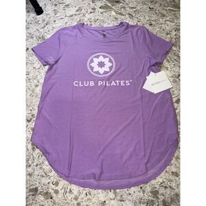 Beyond Yoga Club Pilates Graphic T-Shirt Purple Short Sleeve Curved Hem Small